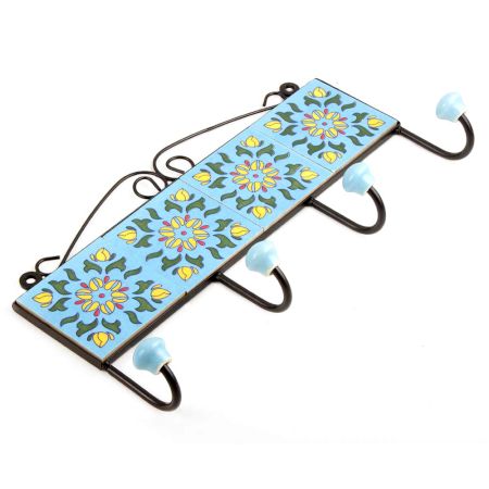 Turquoise Yellow Floral Tiles Hooks 